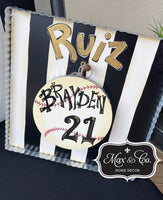 MaxStyle Black & White Striped Mini Gallery Display with Baseball